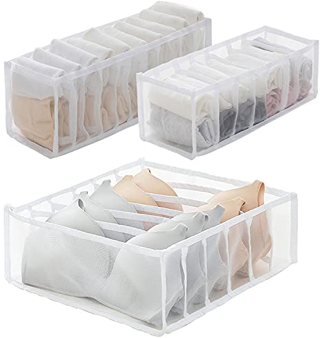 RIVIEVAL Underwear Drawer Organiser, Underwear Organizer and Storage of 3 Bras Socks Organiser Foldable Wardrobe Organiser, High Capacity Closet Dividers for Bras, Socks, Neck Ties and Handkerchiefs