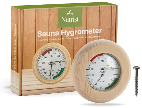 Nutrist® Sauna Thermometer Hygrometer Holz - 2 in 1 Anzeige für die perfekte Temperatur und Luftfeuchtigkeit - Sauna Thermometer - Premium Sauna Zubehör