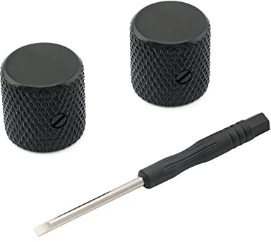 Musiclily Pro 1/4 Stahl Universeller Fitting Potiknopf Flache Top Knobs mit Schraubbar für E-Gitarre oder Bass, Schwarz (2 Stück)