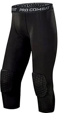 SS COLOR FISH Men’s Basketball Leggings with Knee Pads 3/4 Compression Tights Pants Sports Athletic Baselayer, Black, Medium