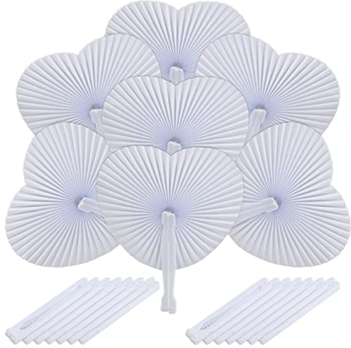 DODUOS 24 Stück Fächer Hochzeit, Fächer Hochzeit Papierfächer Herzförmiges Weiß Papierfächer Faltbar Taschenfächer für Hochzeit Bevorzugung Party Beutel Füller, Fecher Sommer Hochzeit Deko