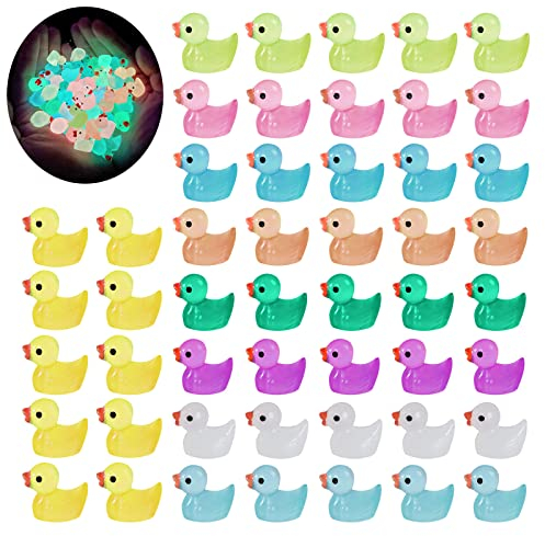 YEJAHY 50 Stück leuchtende Mini-Enten aus Kunstharz, bunte kleine Enten, Miniatur-Figuren für Garten, Landschaft, Puppenhaus, Ornament, DIY, Handwerk, Heimdekorationen (9 Farben)