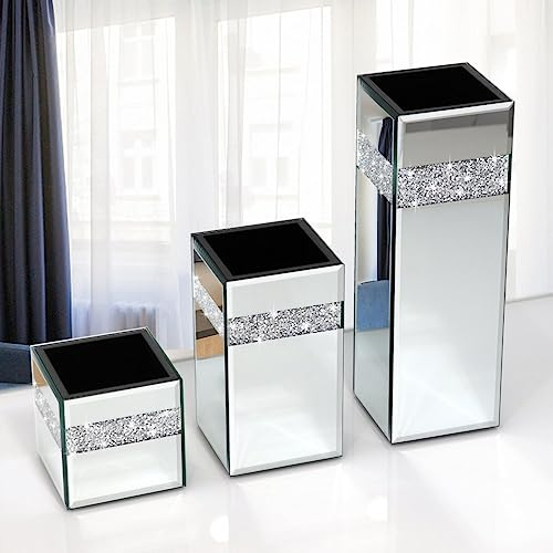 ALLARTONLY Crushed Diamond Spiegelvase, 3-teiliges Set (klein, mittel, groß) Kristall-Silber Spiegelglas, atemberaubende dekorative Blumenvase, Luxus für die Heimdekoration Kann kein Wasser aufnehmen.