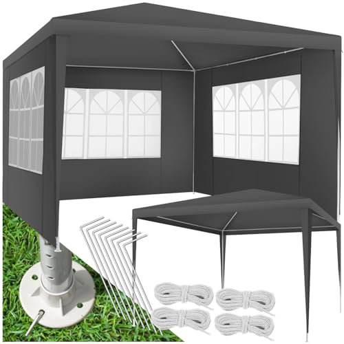 tectake® Tonnelle de Jardin 3 x 3 m en Acier époxy Tente de réception, Imperméable, 3 Parois, Piquets & Cordes de Tension Inclus, Tonnelle terrasse Exterieur Tente de réception Mariage Baptême