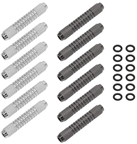 ECSiNG 12 Stück Dart-Barrels mit Dart-Gummi-O-Ringen, 14 g, Ersatz-Dart-Zubehör, 2BA-Innengewinde (6 schwarz und 6 silberfarben)