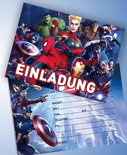 ich 12 Einladungskarten & 12 Umschläge für Geburtstag Partys und Kindergeburtstag The Avengers Nr. 6