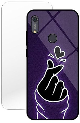 KARTXITAI Hülle Kompatibel mit Huawei Y6s/Y6 2019,Stoßfest Hybrid Schutzhülle [TPU Silikon Bumper+Glas Rückseite] mit Lila Herz Motiv Handyhülle Cover+Glas Displayschutz