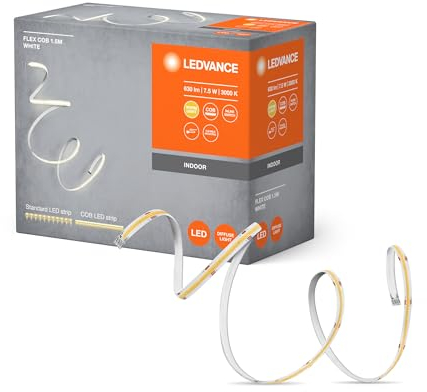 LEDVANCE FLEX COB 1.5M LED-Streifen, gelb, 8W, 600lm, warmweißes Licht, COB-Technologie, homogene Lichtverteilung, lange Lebensdauer, einfache Montage, für Innenanwendung, Schutzklasse IP20, 3000K