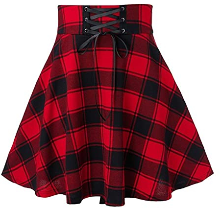 OKGD Women Mini Skirts Y2k Plaid Skirt Summer Streetwear Casual Gothic Style High Waist Short Dresses A-line White Skirt -Red,M