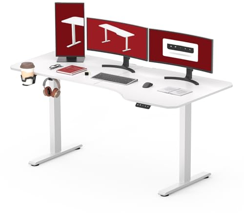 SANODESK Höhenverstellbarer Schreibtisch 160 x 75 cm Schreibtisch Höhenverstellbar Elektrisch Ergonomischer Steh-Sitz Tisch Computertisch für Heimbüro Homeoffice(weiß)
