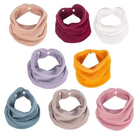 Baby Dreieckstuch Lätzchen, Weiche & Absorbierende Musselin Halstücher mit 4 Verstellbares Druckknopf, Musselin Sabberlätzchen für Unisex, Junge, Mädchen, Säugling, Kleinkinder - 8 Stück