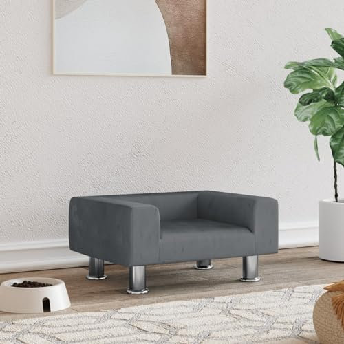 BaraSh Hundebett Dunkelgrau 50x40x26,5 cm Samt Hundekissen Grosse Hunde