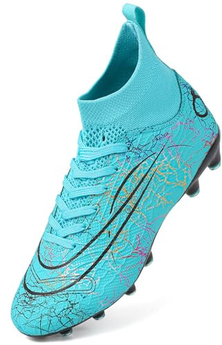 PiDaGlobal Scarpe da Calcio Uomo Sportivo attività all'aperto Tacchetti Professionali Scarpe da Allenamento Scarpe da Calcetto Prato Artificiale competizioni 38EU Turchese