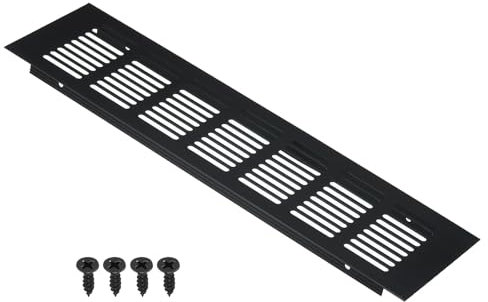 PATIKIL 12 x 3 Inch Door Air Vent Cover, Aluminum Grille Ventilation Cover Louvered with Mounting Screws for Cabinet Wardrobe Door, Black