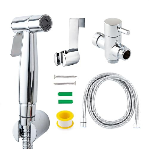 Bumwash Handheld Bidet Spray Set - Sturdy Hand Held Bidet Toilet Sprayer with Longer Bidet Hose - Stainless Steel Toilet Washer - Serves As Bathroom Cleaner, Cloth Diaper Sprayer - Soft & Jet Spray
