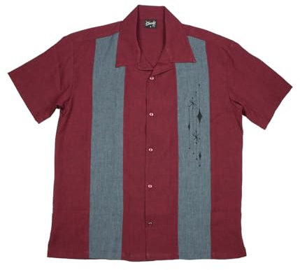 Steady Clothing Hemd Mid Century Marvel Burgunder Vintage Bowling Shirt Retro, Größe:XXL