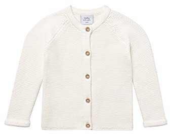 Stellou & friends Cardigan per neonati e bambini con bottoni effetto legno, abbigliamento di alta qualità in 100% cotone, perfetto per autunno e inverno, certificato Oeko-TEX, bianco, 110/116 cm