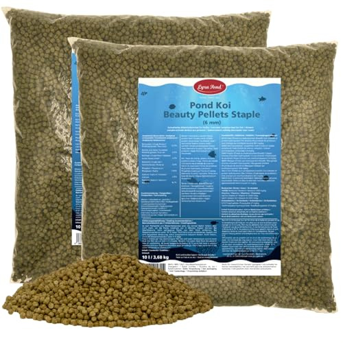 Lyra Pond® 2 x 10 L (7,36 kg) Pond Koi Beauty Pellets Staple Fischfutter | Kräftigt die Farben der Teichfische - Proteinreiches Fischfutter mit Insektenmehl & Spirulina - Geringer Energiegehalt