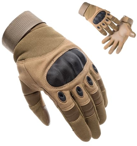 Outdoor/Sport-Handschuhe Herren, Gloves Gummi Hart Knöchel Vollfinger Fingerhandschuhe Schutzhandschuhe Touchscreen, Taktische Handschuhe für Motorradrennen/Fahrrad/Klettern/Skilaufen (Braun, L)