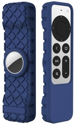 Shockproof Silicone Cover Case Shell for Apple 4K TV Siri Remote AirTag Non-Slip (Blue)