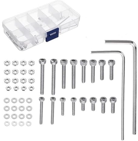 FackLOxc M2.5 Universal Turntable Headshell Cartridge Mounting Kit - 50 Pcs Stainless Steel Bolts & Screws Set with Allen Keys for Vinyl Record Players & Audio Equipment