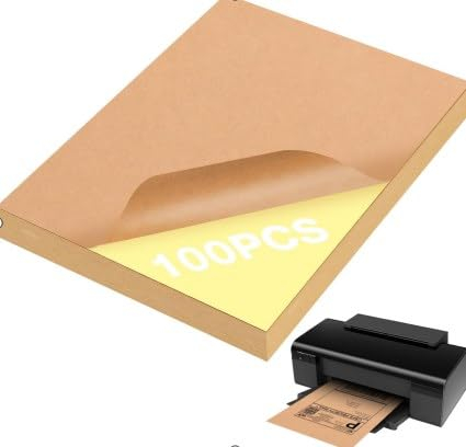SLTAXAR 100 Blatt Sticker Papier zum Bedrucken Braun Kraftpapier a4 zum Bedrucken Selbstklebend Braunes Druckerpapier Aufkleber Kraftpapier A4 Stickerpapier für Laserdrucker Tintenstrahldrucker
