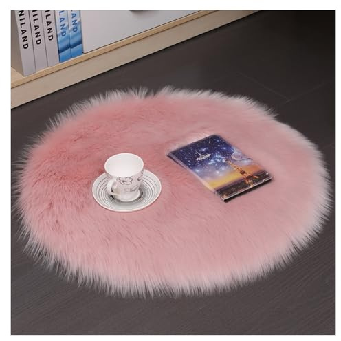 Hrlace Tapis rond en peau de mouton - En fourrure synthétique - Lavable - Doux - Moelleux - À poils longs - Imitation laine - Pour la décoration de la maison - Rose 1# 60 x 60 cm