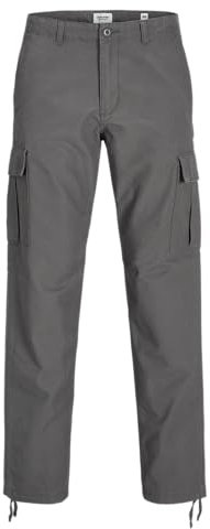 JACK & JONES Mens Cargo Combat Trouser Relaxed Fit Button Fastening Pants for Men UK, Castlerock- 33W / 32L