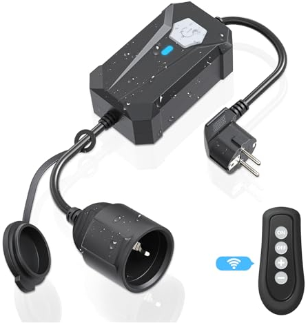 Smart Dimmer Steckdose, WiFi Outdoor Dimmer für LED, Glührbirnen, Halogenlampen, dimmbare Leuchtmittel, mit APP-Fernbedienung und Google Assistant, IP55 Wasserdicht, erfordert 2,4 GHz Wi-Fi - Schwarz