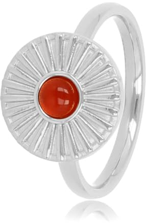 My Bendel - Ring Silber Sonnenschliff Design mit Karneol- Schönen Design Ringe mit echtem Edelstein Sonne - Stapeln Ringe - Mehrere Edelsteinen - Edelstahl und 14K vergoldet