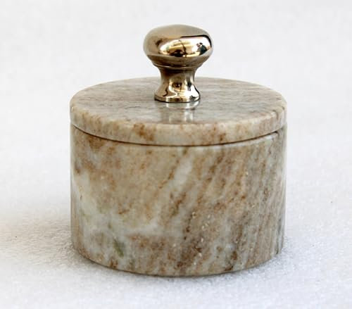 KLEO Porte-sel et épices en marbre avec couvercle | Petit récipient (5,1 x 7,6 cm) | Boîte à sel en pierre pour cuisine et salle à manger | Support de sauna (beige)
