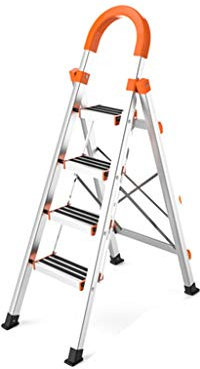 Trittleiter aus Aluminiumlegierung, vier Stufen, doppelte Anti-Rutsch-Leiter, erhöhte Armlehne, Trittleiter, maximale Belastung 300 kg, Sicherheits-Trittleiter, Haushaltsleiter/46 x 82 x 143 cm (46 x