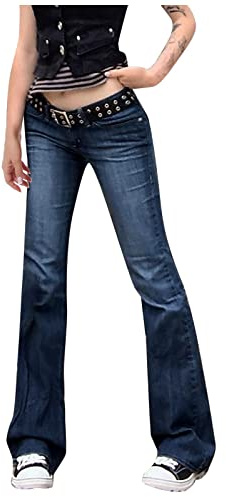Damen Vintage Clothes 90s Aesthetic Vintage Bein Baggy Pants Klassische Baggy Jeans Hohe Taille Bootcut Einfach Gerade Denim-Hose Teenager Streetwear Jeans mit Taschen Streetwear Freizeithose