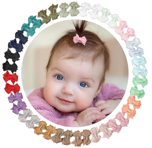 DED 40 mini clips de lazo de 1.4 pulgadas, lazos de grogrén para bebés y niñas, pinzas para el pelo fino para niñas y niños pequeños