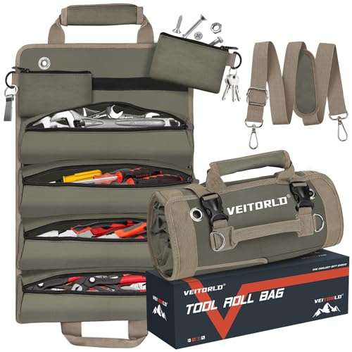 Roll Up Tool Bag Gift for Men Dad Husband Christmas Christmas Portable Tool Box for Men Heavy Duty Tool Organizer with Removable Pouches for Electrician Mechanic