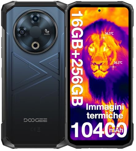 DOOGEE Fire 6 Rugged Smartphone con Termografia, 16GB RAM+256GB ROM/SD-2TB,Android 14, 6.56 HD+ IPS, Fotocamera 50MP+8MP Telefono Indistruttibile 10400mAh Batteria, GPS/NFC/OTG/Face ID