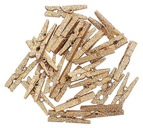 Rico Design 24 kleine Holzklammern mit Goldglitzer