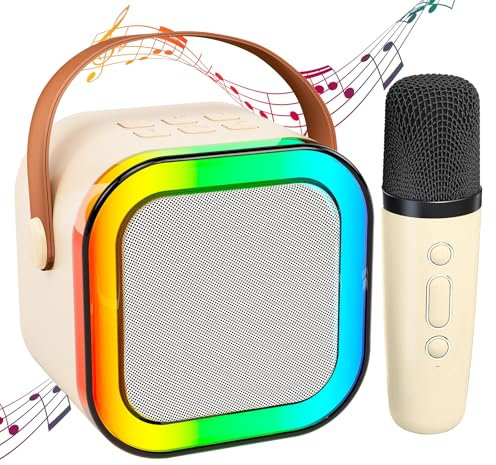 Karaoke Machine Kid: Birthday Present Gift for Girls - Mini Karaoke Machine with Karaoke Microphone - Toys for 3 4 5 6 7 8 9 10 11 12 Years Old Children - Kids' Electronic Games Beige 1 Mic