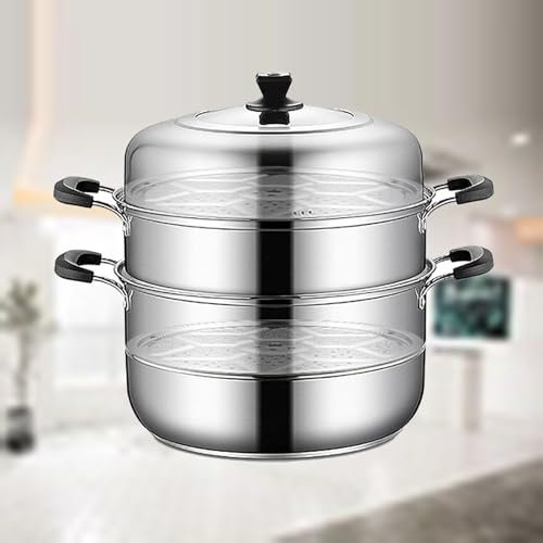 THEGA Vaporiera Home A 3 Strati - Pentola per Brodo con Cestello per La Cottura A Vapore, Pentola per Zuppa/Vapore A 3 Strati per Uso Domestico in Acciaio Inossidabile 304
