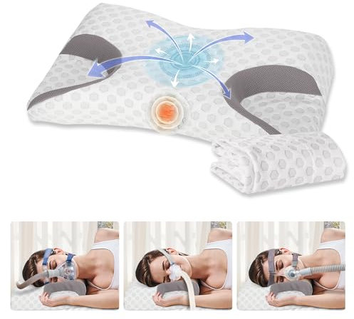 Dercov CPAP-Kissen für alle CPAP-Maskenbenutzer mit Schlauch, reduziert Luftauslässe und Druck der Maske, CPAP Memory Foam Kissen für Seitenschläf, mit 1 Ersatzkissenbezug
