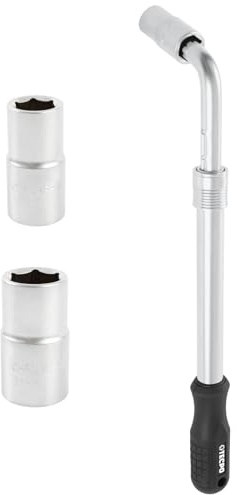 TECPO Teleskop Radmuttern-Schlüssel Set – ausziehbarer Steckschlüssel Einsatz 17/19mm und 21/23mm Einsätze, starker Hebel, rutschfest, Chrom Vanadium Stahl- für alle gängigen Fahrzeuge, Reifen, Felgen