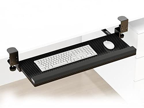 IUBGFTO Wood Pull Out Keyboard Tray, Clip On Keyboard Drawer Adjustable Platform, Retractable Keyboard Holder Computer Keyboard And Mouse Tray (Black 55x24cm)