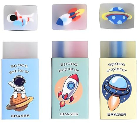 MEXRUMI 3 Stück Radiergummi Kinder Set, Fruchtgeschmack,Radiergummi Mit Raketenmuster, Mitbringsel Kindergeburtstag Posten, Für Kinder Schulbedarf Schreibwaren