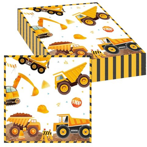 20 Stück Bagger Servietten, 33x33cm Bagger Servietten Deko Kindergeburtstag, Servietten kindergeburtstag Baustelle, Servietten Traktor Bagger Kindergeburtstag Deko