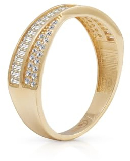 SuzanGold® Goldring Damen | Echtgold Shelly Ring 333 Echtgold mit Baguette- und Rundschliff-Zirkonia | Handgefertigter Statement-Ring