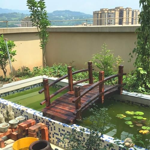 Blazea Gartenbrücken Bogenförmige Gartenbrücke aus Holz für Den Außenbereich, Dekorative Natürliche Gartenbrücke mit Seitengeländern, Bachteich-Landschaftsbau-Außendekorbrücke