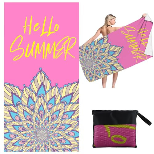 Shyllin Strandtuch Mikrofaser Badetuch 160x81cm- Strandtücher leicht und schnelltrocknend - 100% recyceltes Mikrofaser Handtuch - Strandhandtuch zum Baden(Rosa)