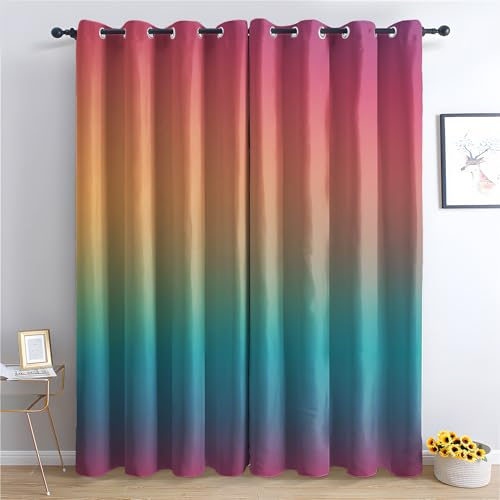 zcwl Regenbogen Multicolor Vorhänge, Bunter Ombre Verdunklungsvorhänge mit Ösen, Vorhang Blickdicht für Wohnzimmer Schlafzimmer Dekoration, Gardinen mit Muster, 2er Set, 145 x 140 cm (HöhexBreite)