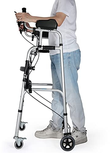 Rollator mit Unterarmstütze, Zusammenklappbarer Walker für Erwachsene/Senioren, Höhenverstellbar, Robuster Gehhilfe mit Ledersitz und Bremsen, Ideal für drinnen und draußen