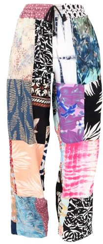 Unikat Upcycling Patchwork Hose Bali, Unisex Boho Sommerhose, violett | Bequeme Sommerhose mit elastischem Bund, Tunnelzug, seitlichen Taschen, 100% Viskose, Patchwork-Design, einzigartig.